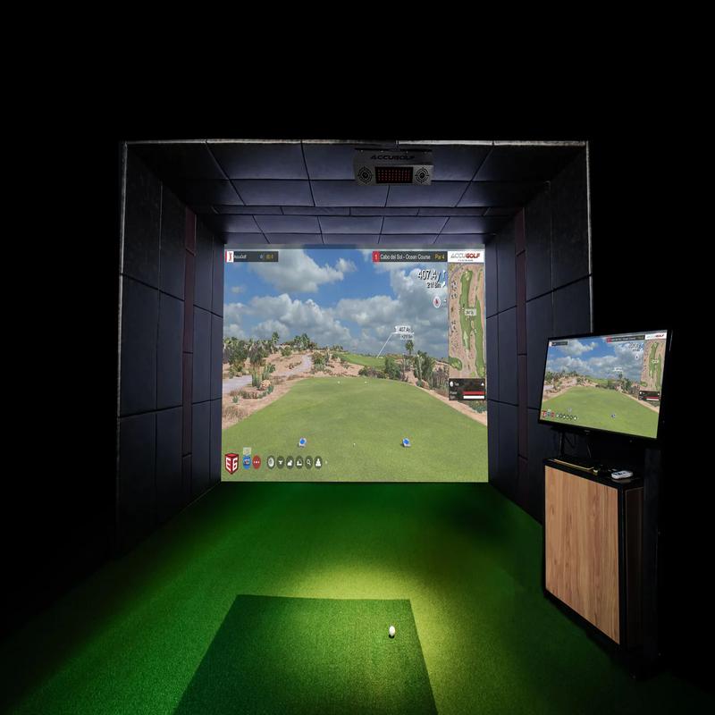 AccuGOLF Hawkeye Launch Monitor detailed view of golf room with balls.