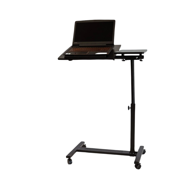 Adjustable Height Mobile Laptop Stand with laptop.