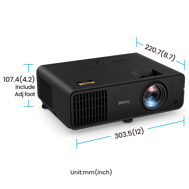 BenQ AW30ST 3200 Lumen Short Throw WXGA LED Golf Simulator Projector dimensions.