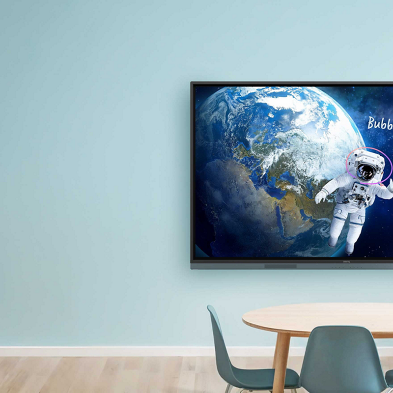 BenQ Board Master 4K Interactive Display mounted in a bright modern classroom.