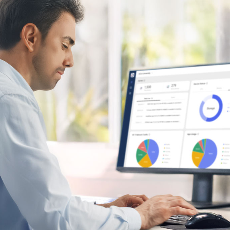 BenQ Board Master 4K Interactive Display an administrator managing devices remotely from a dashboard.