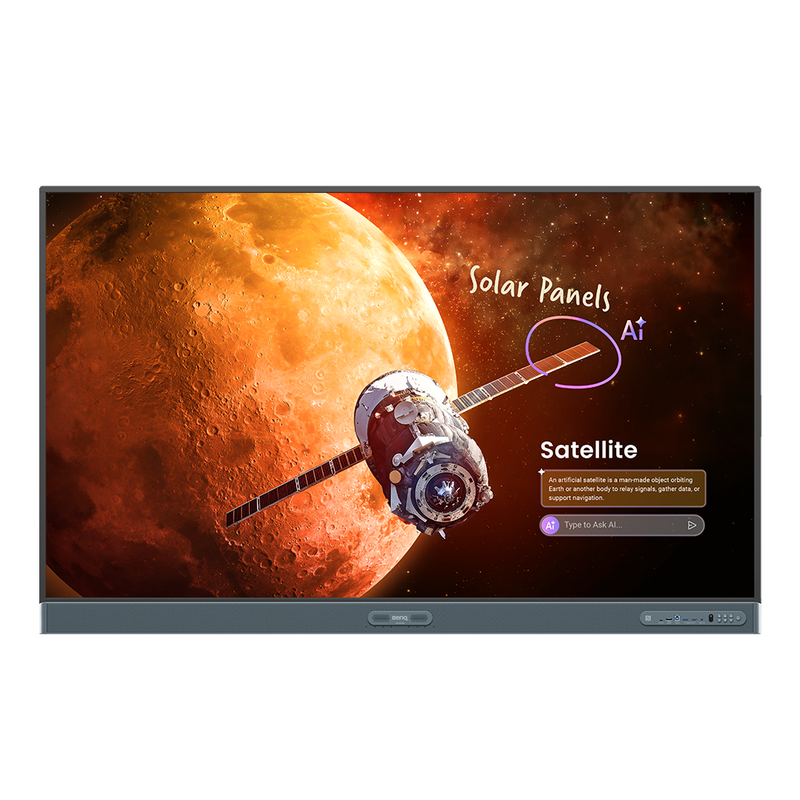 BenQ Board Pro 4K Interactive Display front view displaying a 4K interactive science lesson.