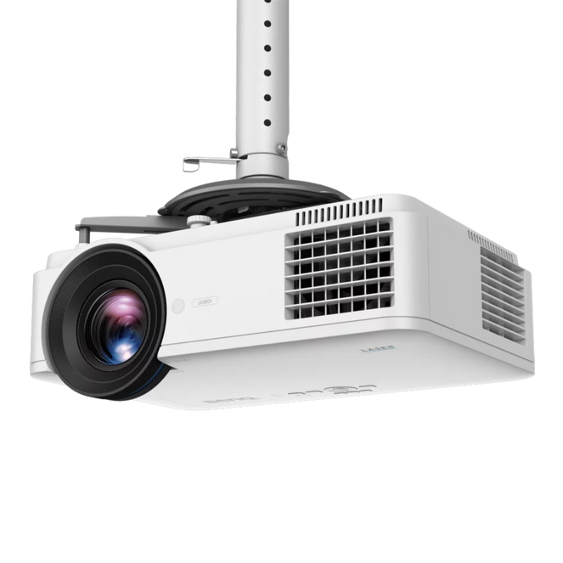 BenQ LH820ST 3600 Lumens HDR Short Throw Laser Golf Simulator Projector hanging from ceiling mount.
