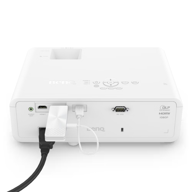 BenQ Qcast Mirror QP30 HDMI Wireless Dongle rear plugged view.