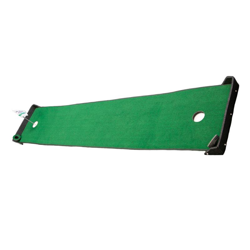 Big Moss Golf TW Series 12 V2 12x2 putting green side view with flag stick.