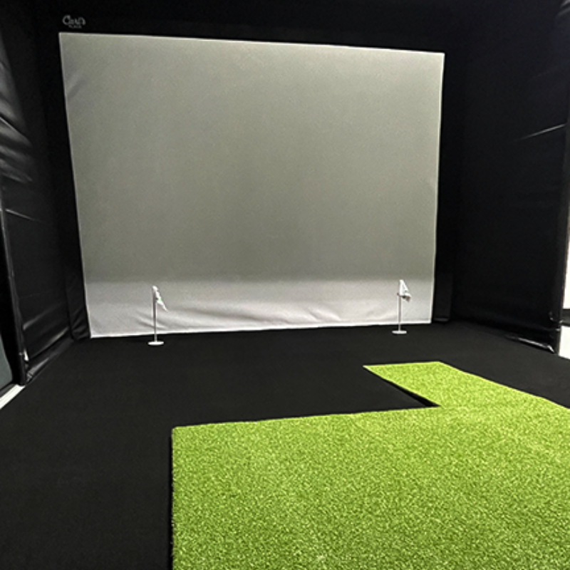 Big Moss Midnight Shadow Golf Simulator Putting Turf for Carl&#39;s Place DIY Enclosure with hitting mat and return ramp.