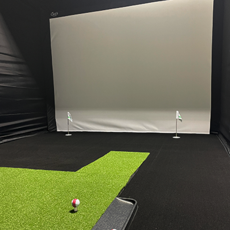 Big Moss Midnight Shadow Golf Simulator Putting Turf for Carl&#39;s Place DIY Enclosure with hitting mat and return ramp.