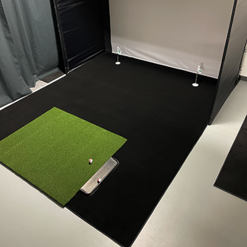 Big Moss Midnight Shadow Golf Simulator Putting Turf for Carl's Place DIY Enclosure with hitting mat.