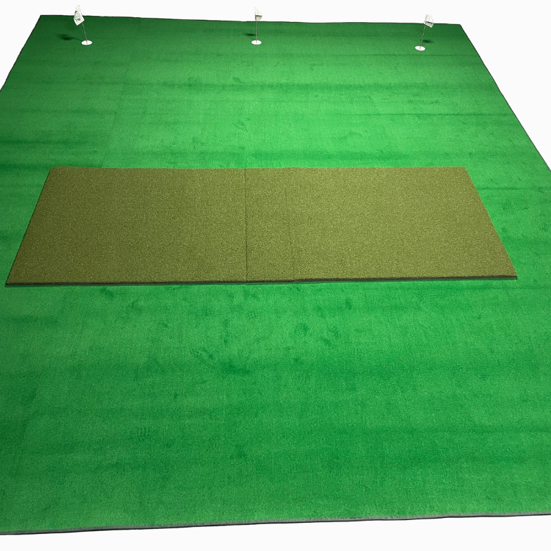 Big Moss True Launch Hitting Mat - 5&#39;x9&#39; displayed on putting turf background.