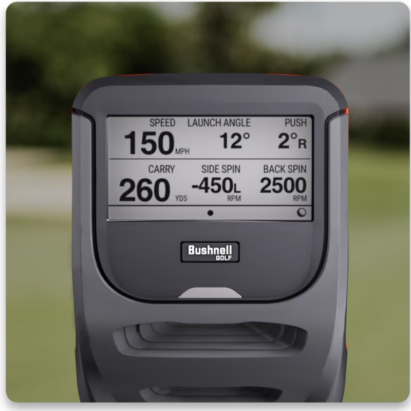 Bushnell Golf Launch Pro Circle B Edition Launch Monitor data shown on screen.