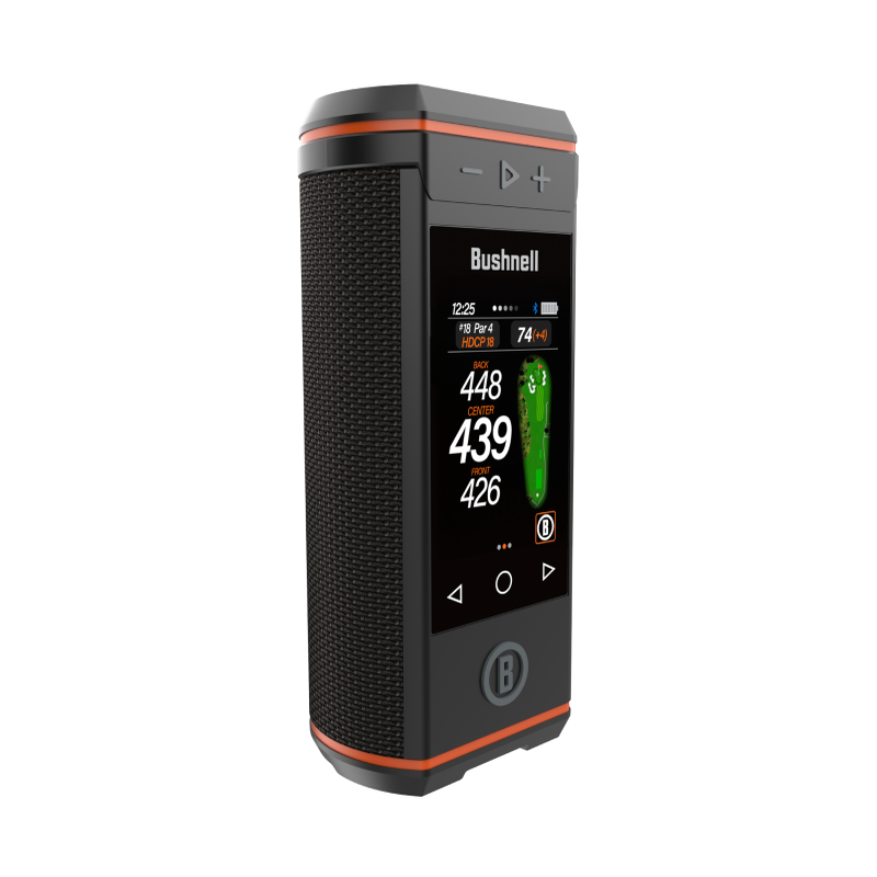 Bushnell Wingman HD golf GPS speaker front angled view.