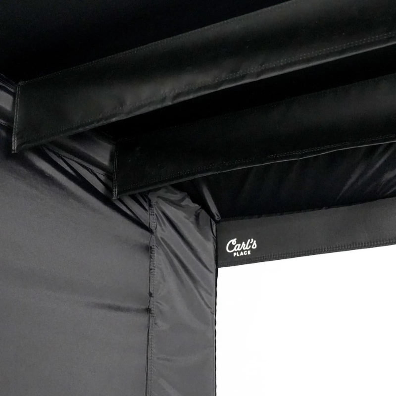 Carl&#39;s Place Safety Baffles shown on the C-Series DIY Golf Simulator Enclosure Package with Impact Screen.