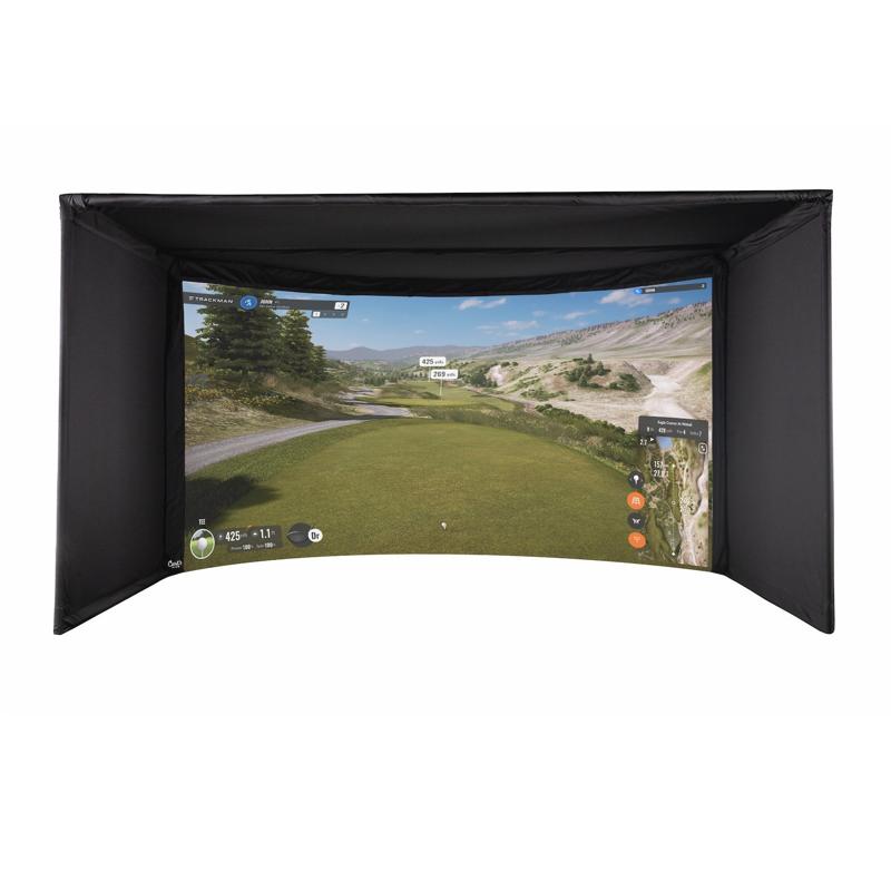 Carls Place Curved Golf Simulator Enclosure Kit front view with projected image.
