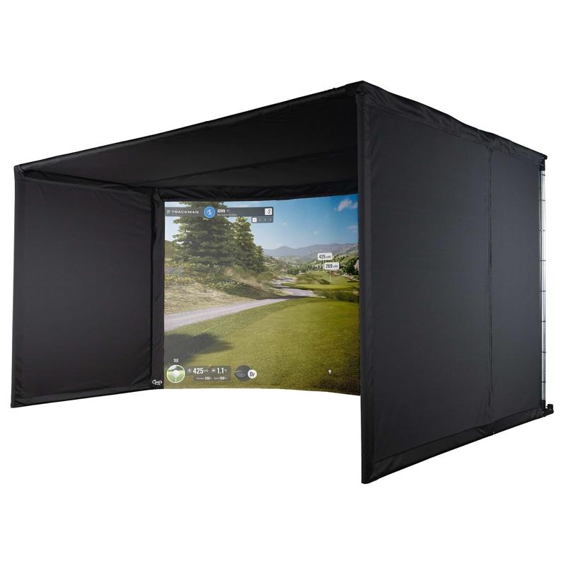 Carls Place Curved Golf Simulator Enclosure Kit side view with projected image.