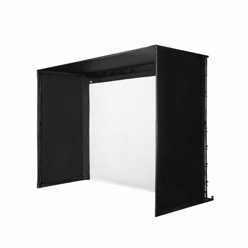 Carl's Place C-Series DIY Golf Simulator Enclosure Kit with Premium Impact Screen side view.
