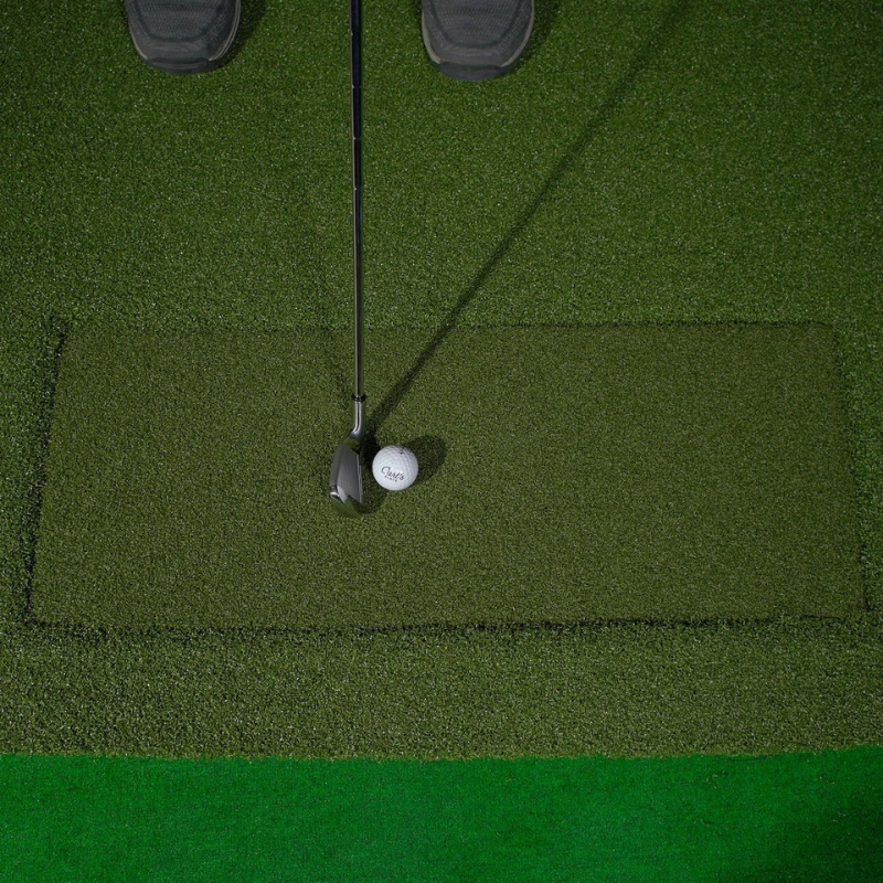 Carl&#39;s Place HotShot Standard Hitting Strip being used on a HotShot Golf Hitting mat with ball and club.