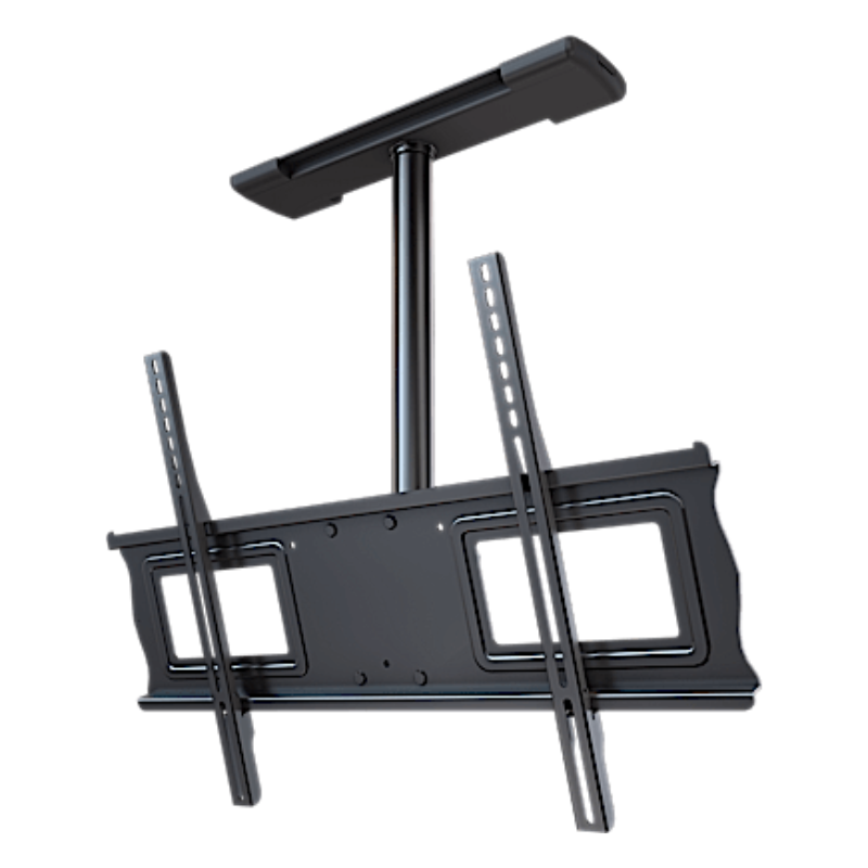 Complete Ceiling Installation Kit for Displays angled front view black metal frame ceiling mount.