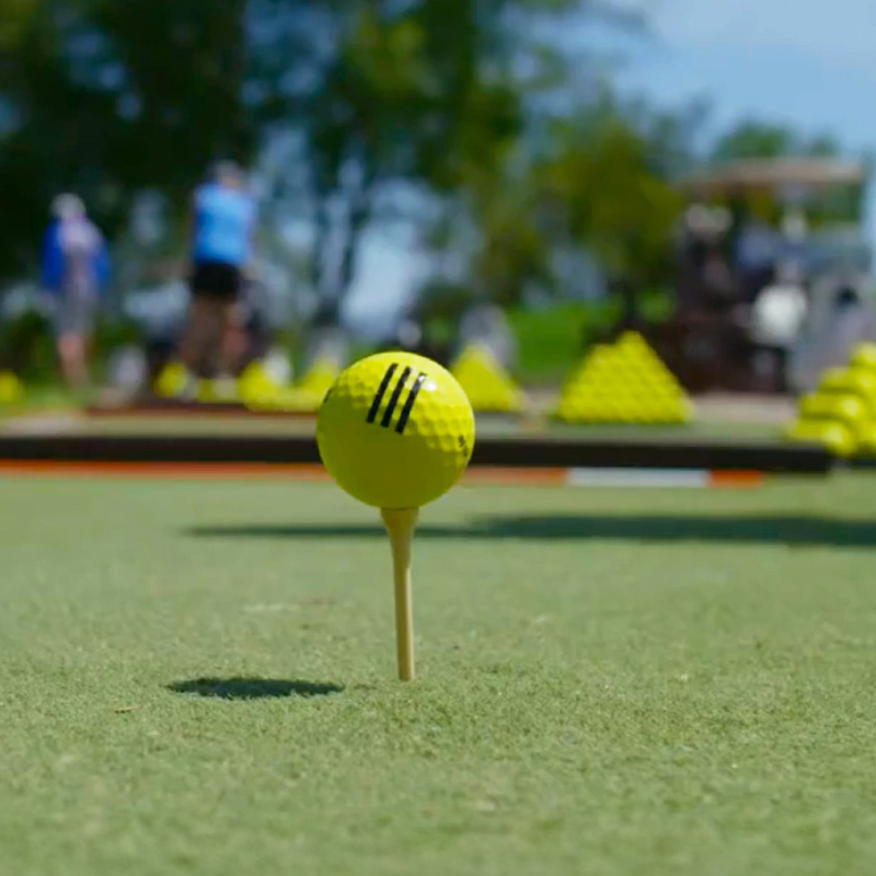 EZTee Hybrid Hitting Strip with golf ball on tee.