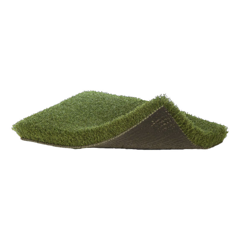 EZTee Poly Golf Hitting Mat And Tee Line Turf closeup side view of layered artificial grass.