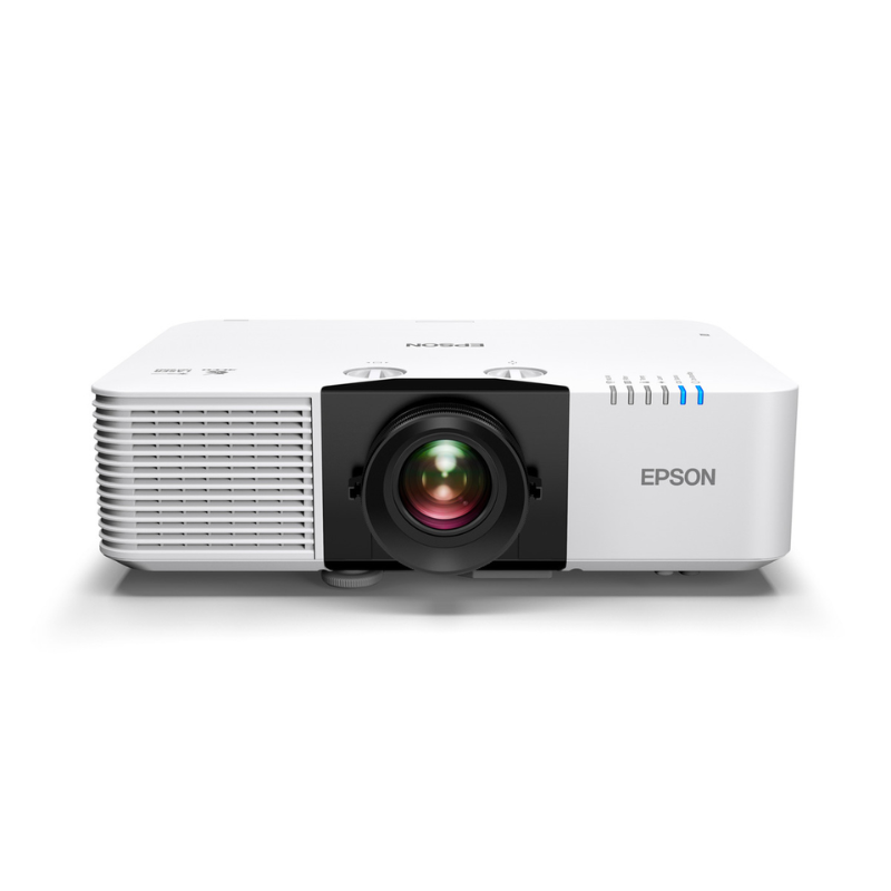 Epson L690E Powerlite 6500-Lumen WUXGA Short Throw 3LCD Laser Projector with 4K Enhancement slight overhead view.