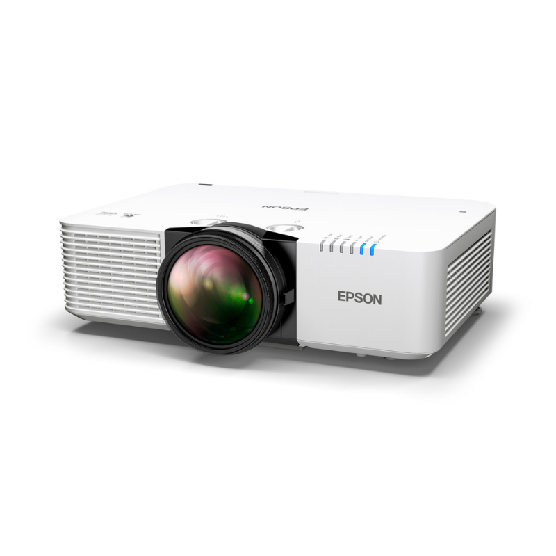 Epson L690SE PowerLite 6000 Lumen WUXGA Short Throw 3LCD Laser Projector with 4k Enhancement left angled view.
