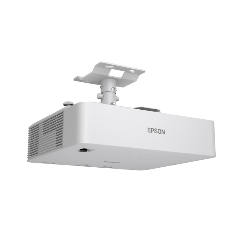 Epson L690SE PowerLite 6000 Lumen WUXGA Short Throw 3LCD Laser Projector with 4k Enhancement mounted angled view.