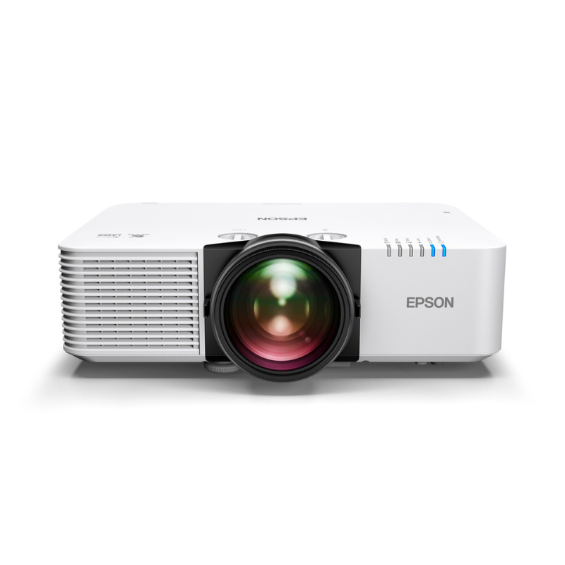 Epson L690SE PowerLite 6000 Lumen WUXGA Short Throw 3LCD Laser Projector with 4k Enhancement slight overhead view.