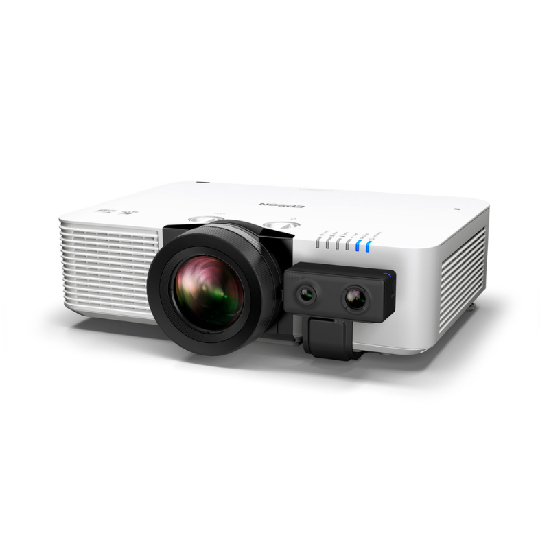 Epson L690SU Powerlite 6200-Lumen WUXGA Short Throw 3LCD Laser Projector right angle view with sensor.