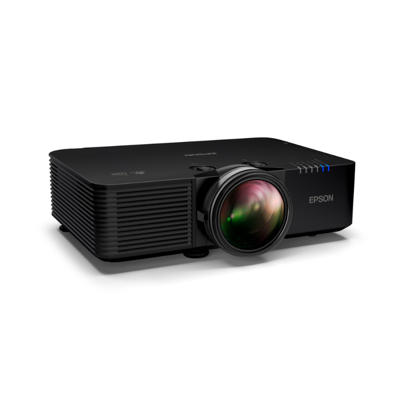 Epson L695SE PowerLite 6000 Lumen WUXGA Short Throw 3LCD Laser Projector with 4K Enhancement angled front right view.