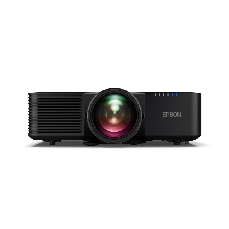 Epson L695SE PowerLite 6000 Lumen WUXGA Short Throw 3LCD Laser Projector with 4K Enhancement front view with lens.