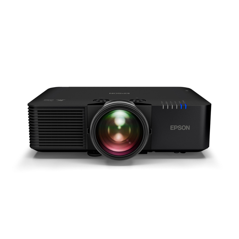 Epson L695SE PowerLite 6000 Lumen WUXGA Short Throw 3LCD Laser Projector with 4K Enhancement slight overhead view.