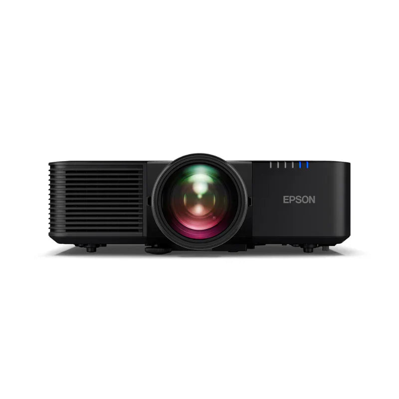 Epson L695SU PowerLite 6200 Lumen WUXGA Short Throw 3LCD slight overhead view with lens.
