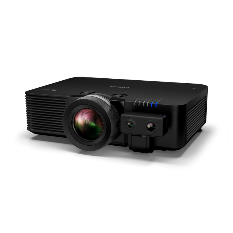 Epson L795SE PowerLite 7000-Lumen WUXGA Short Throw 3LCD Laser Projector with 4K Enhancement left angled view with sensor.