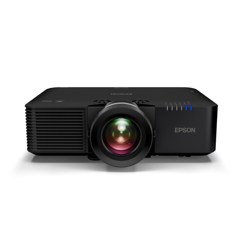 Epson L795SE PowerLite 7000-Lumen WUXGA Short Throw 3LCD Laser Projector with 4K Enhancement slight overhead view.