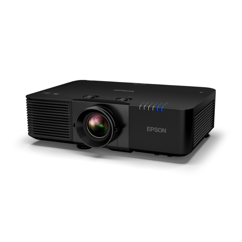 Epson L895E PowerLite 8000 Lumen WUXGA Normal Throw 3LCD Laser Projector with 4K Enhancement left angled view.