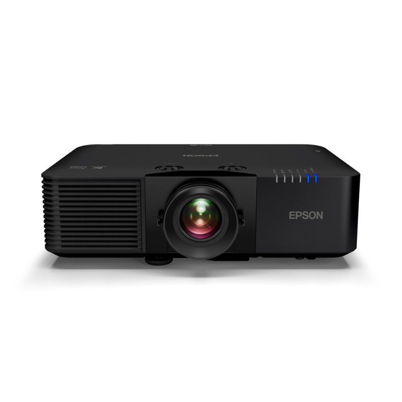 Epson L895E PowerLite 8000 Lumen WUXGA Normal Throw 3LCD Laser Projector with 4K Enhancement slight overhead view.