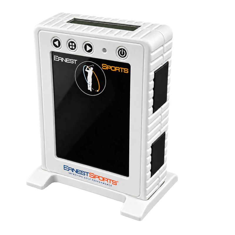 Ernest Sports Tour Plus 2.0 launch monitor in white.