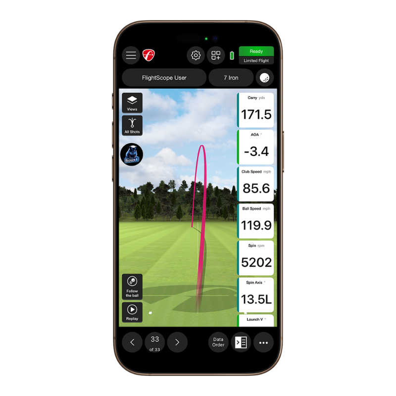FlightScope Mevo Gen2 Launch Monitor mobile analytics.