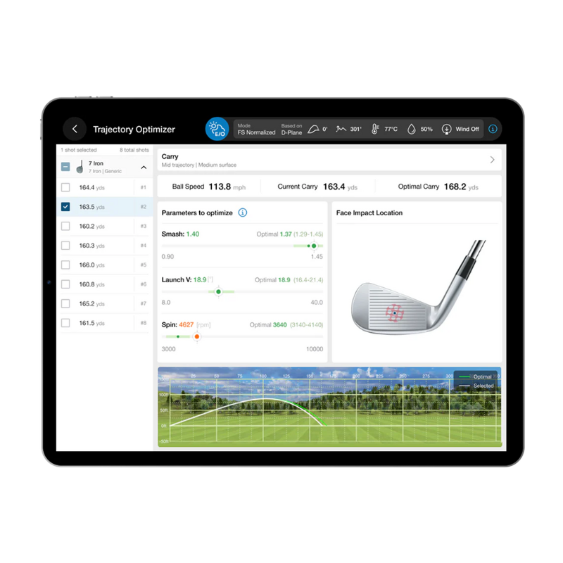 FlightScope XC3 Launch Monitor and Golf Simulator ball data.