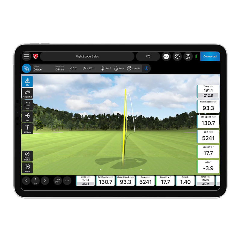 FlightScope XC3 Launch Monitor and Golf Simulator swing route with data.