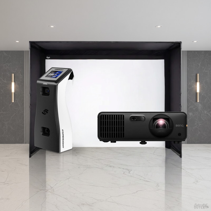 Foresight Sports GC2 Launch Monitor DIY golf simulator package with the Carl's Place C-Series DIY enclosure and a BenQ short-throw projector.