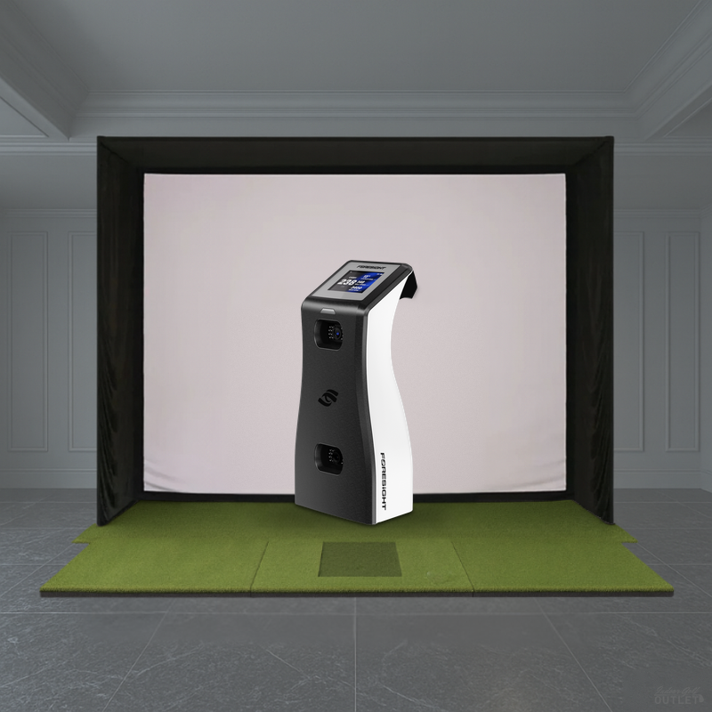 Foresight Sports GC2 Launch Monitor SIG golf simulator studio package with the SIG enclosure and turf hitting area.