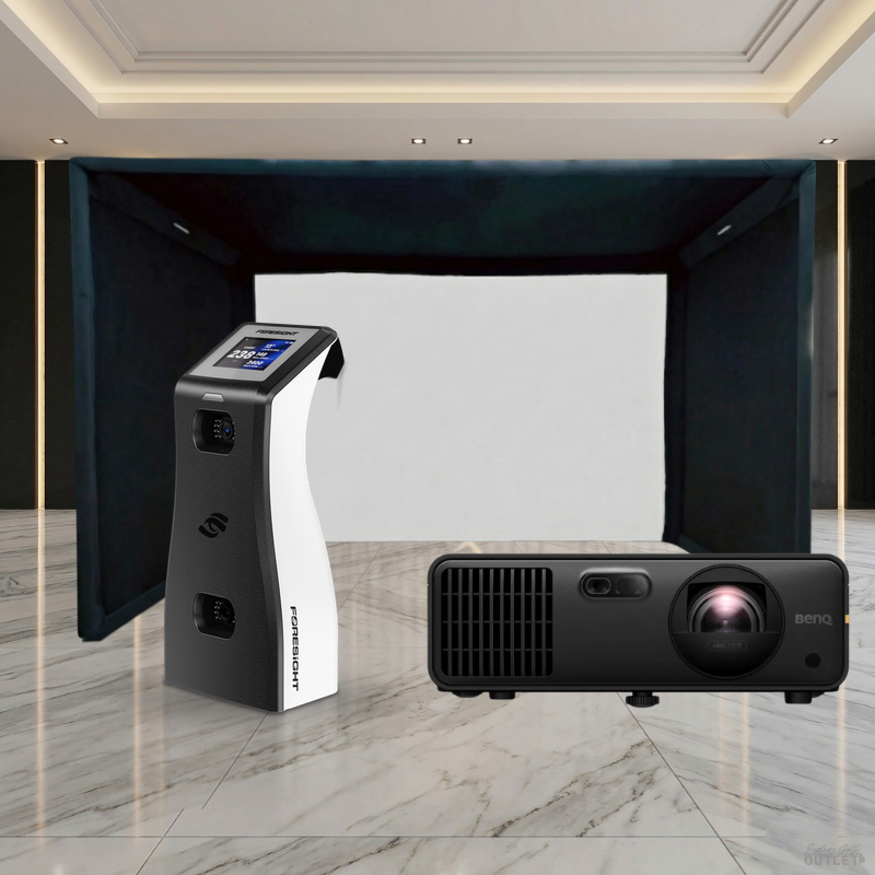 Foresight Sports GC2 Launch Monitor SIGPRO Commercial golf simulator package with the SIGPRO Commercial enclosure and a BenQ short-throw projector.