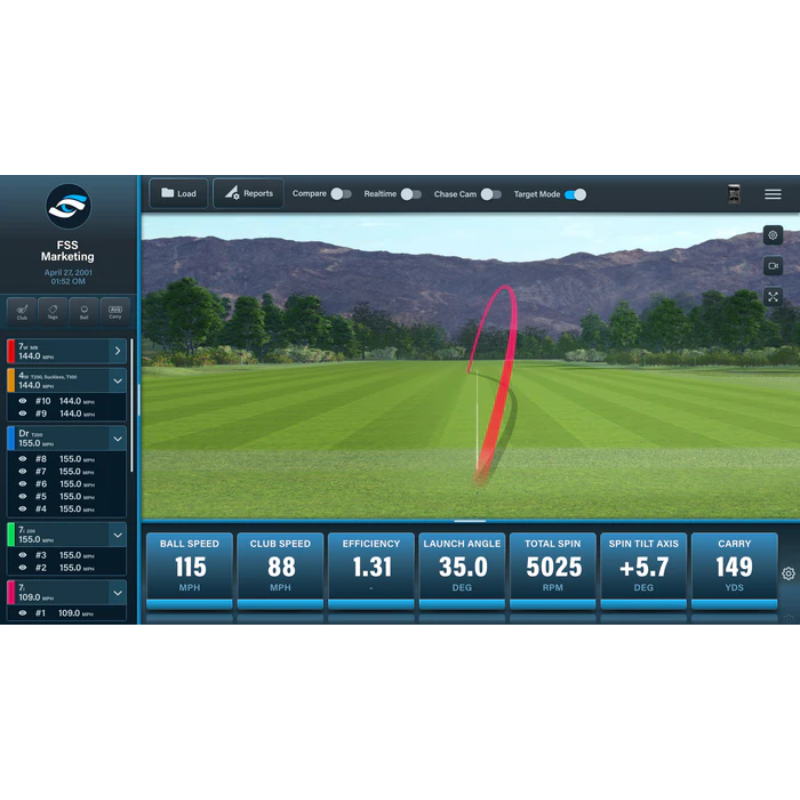 Foresight Sports GC3 Launch Monitor FSX Pro Performance Software user interface.