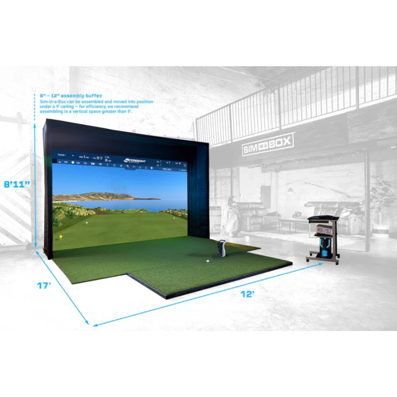 Foresight Sports SIM IN A BOX Birdie Plus Package with dimensions.