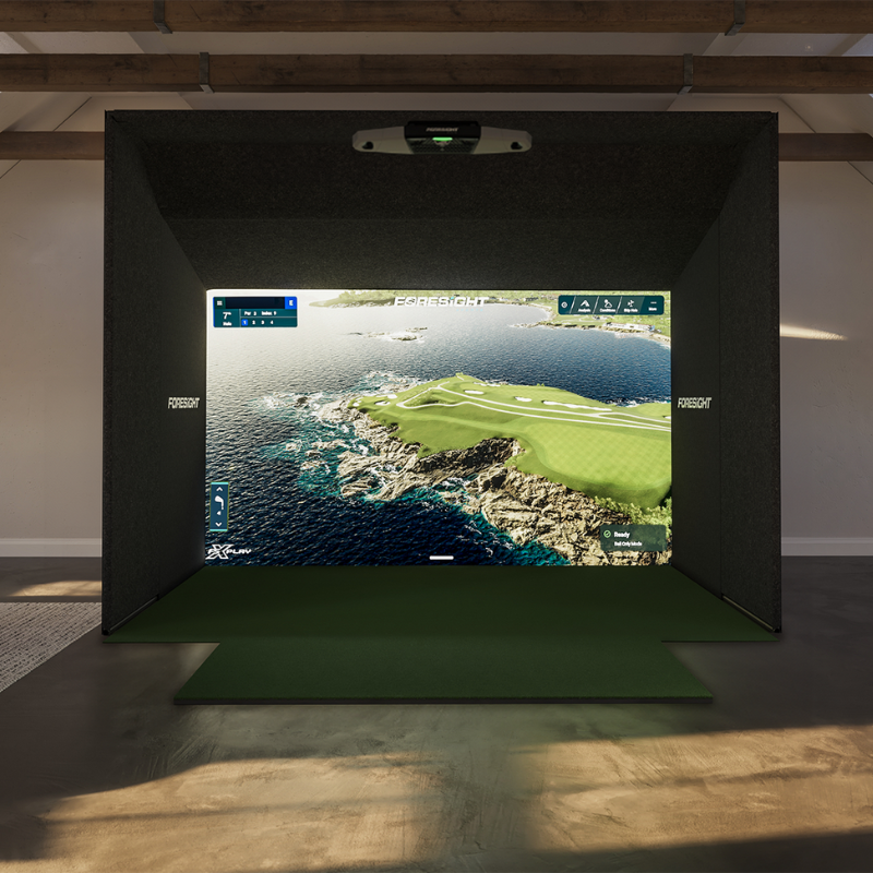 Foresight Sports SIM IN A BOX Custom Golf Simulator Foresight Falcon 13 feet wide with frame extension.