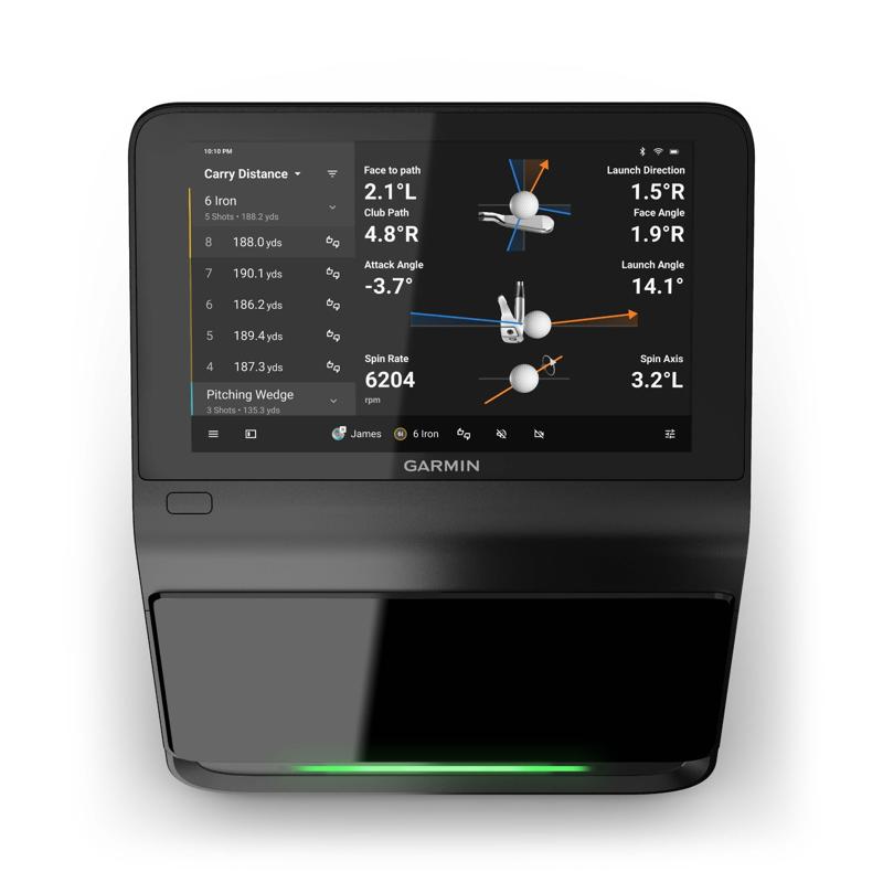 Garmin Approach R50 Golf Launch Monitor and Simulator front angle golf course display.