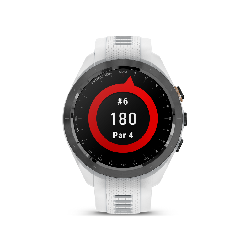 Garmin Approach S70 - 42 mm White Silicone Band distance to green user interface.