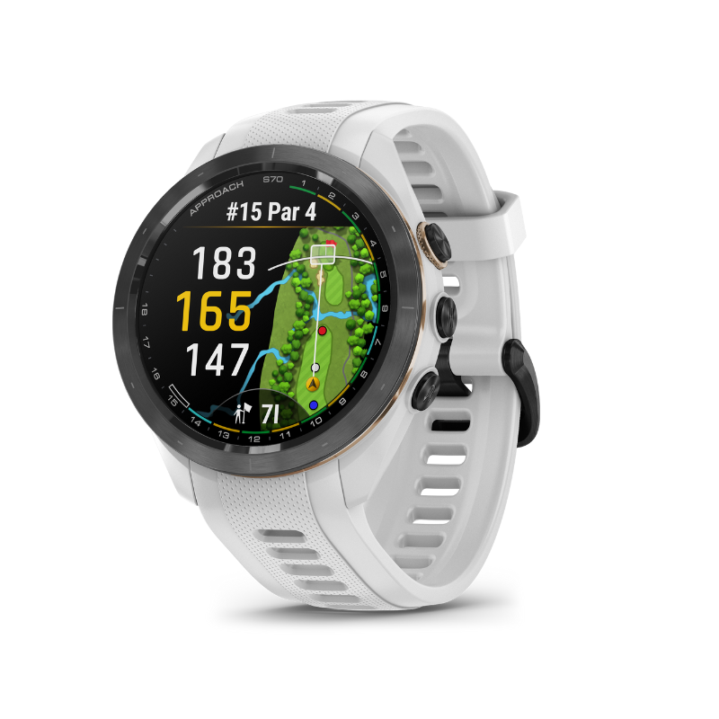 Garmin Approach S70 - 42 mm White Silicone Band Virtual Caddy user interface.