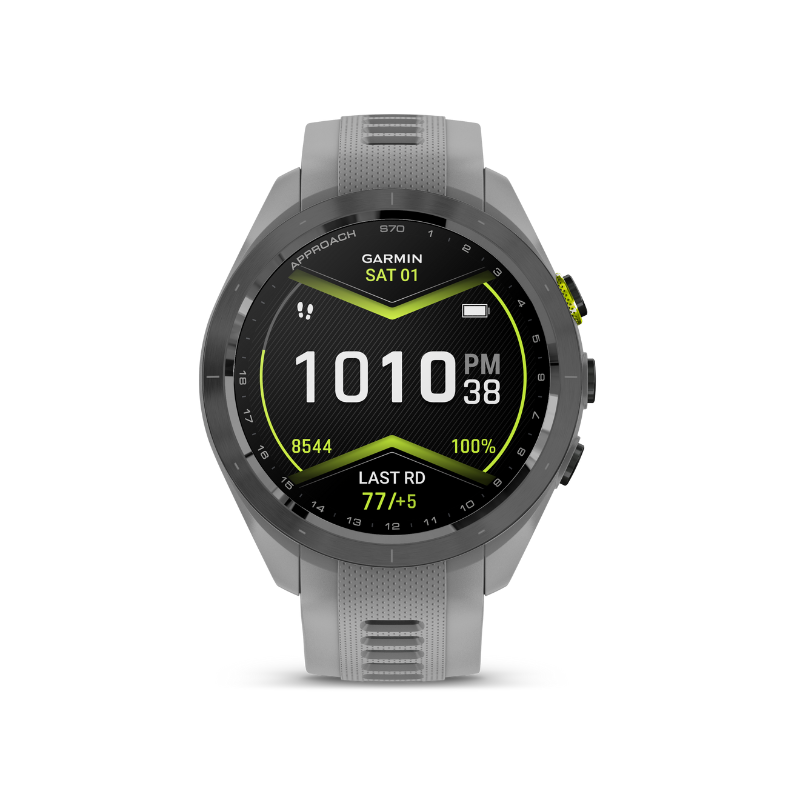 Garmin Approach S70 - 42 mm Gray Silicone Band clock view user interface.